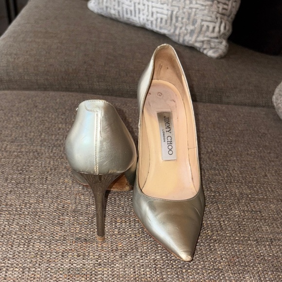 Gently Loved “Romy” Jimmy Choo Metallic Silver Heels - Picture 1 of 8